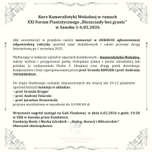 INFORMACJA DOTYCZĄCA KURSU KAMERALISTYKI WOKALNEJ NA XXI MFP